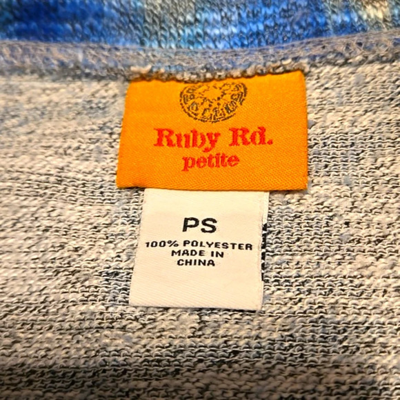 Ruby Rd top Blue & White Long Sleeve w/ Fold up strap Women size Petite Small - Picture 5 of 12